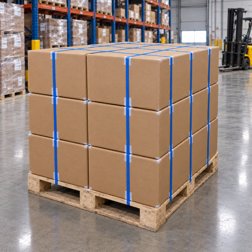 Boxes on a pallet with PP Strapping
